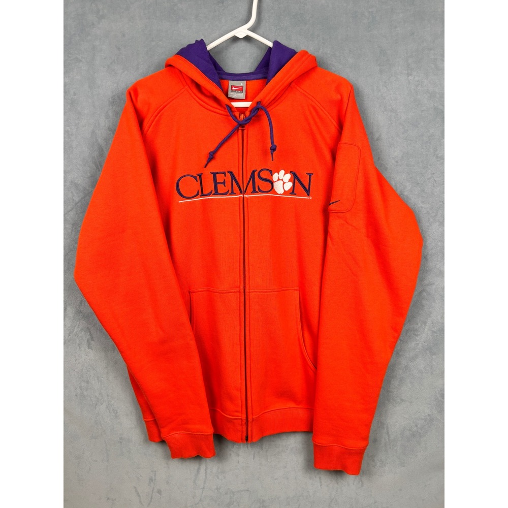 Nike Team Clemson Tigers Full Zip Hoodie Orange Purple Mens Large Embroidered
